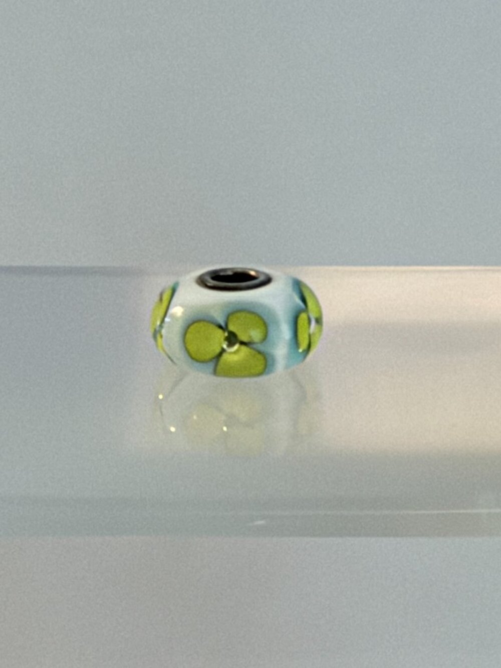 Trollbeads White Glass Bead with Yellow Flowers, Silver Core